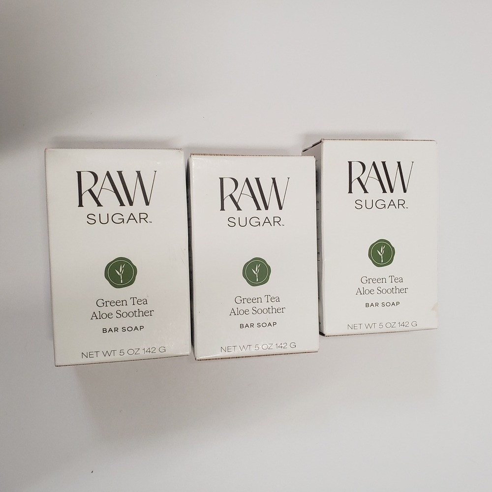 Raw Sugar Bar Soap 5oz Green Tea Aloe Soother 3 Pack Vegan Clean Beauty NIB